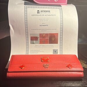 MCM Red Leather Wallet with charms and COA